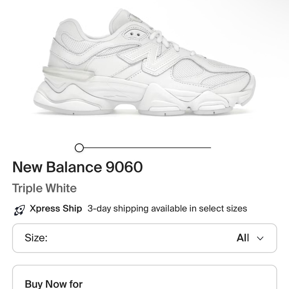 NWT New Balance 9060 Triple White